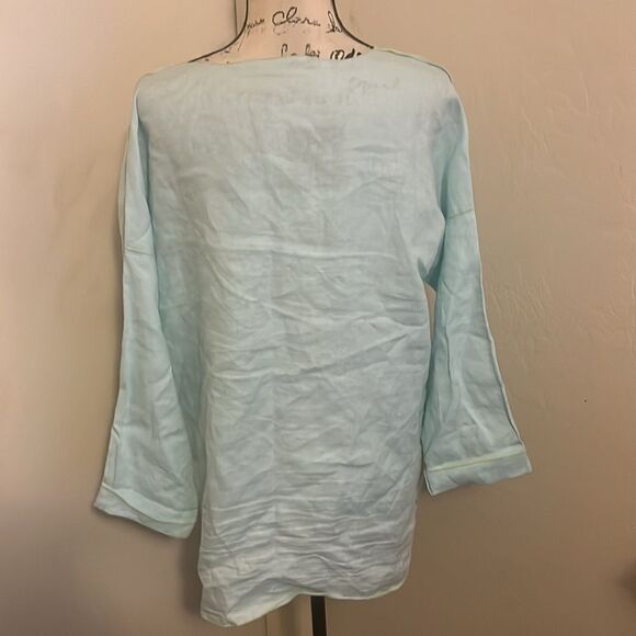 Soft Surroundings Blue 100% Linen Top Minimalist Boho Lagenlook Coastal Beach - Picture 3 of 10